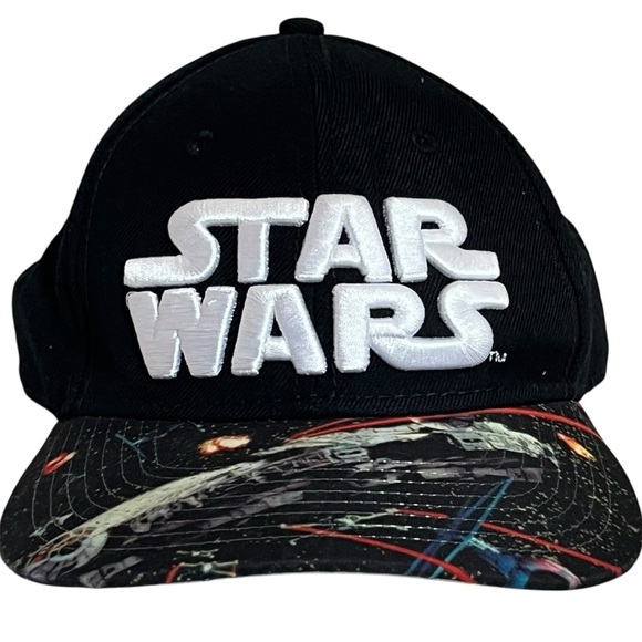Lucasfilm's "Star Wars" Adjustable Black Cap with Star Graphics on Brim - Picture 1 of 16